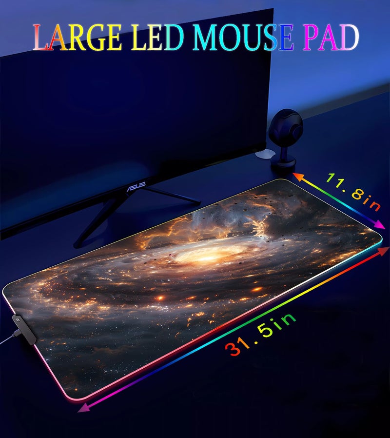 Armanza RGB Gaming Mouse Pad, Large Mousepad with Led Light, Gaming Accessories Keyboard Pad for Desk, Non-Slip Rubber Base Big Mouse Mat for Gamer, 31.5 X 11.8 Inch, Golden Galaxy - Image 4