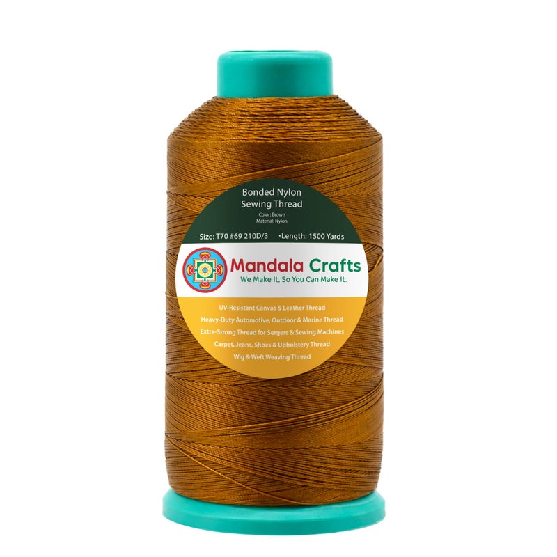 Mandala Crafts Size 69 210D T70 Bonded Nylon Thread Brown 1500 YDs Tex 70 Heavy Duty Sewing Threads for Leather Jeans Weaving Outdoor Marine Upholstery - Image 3