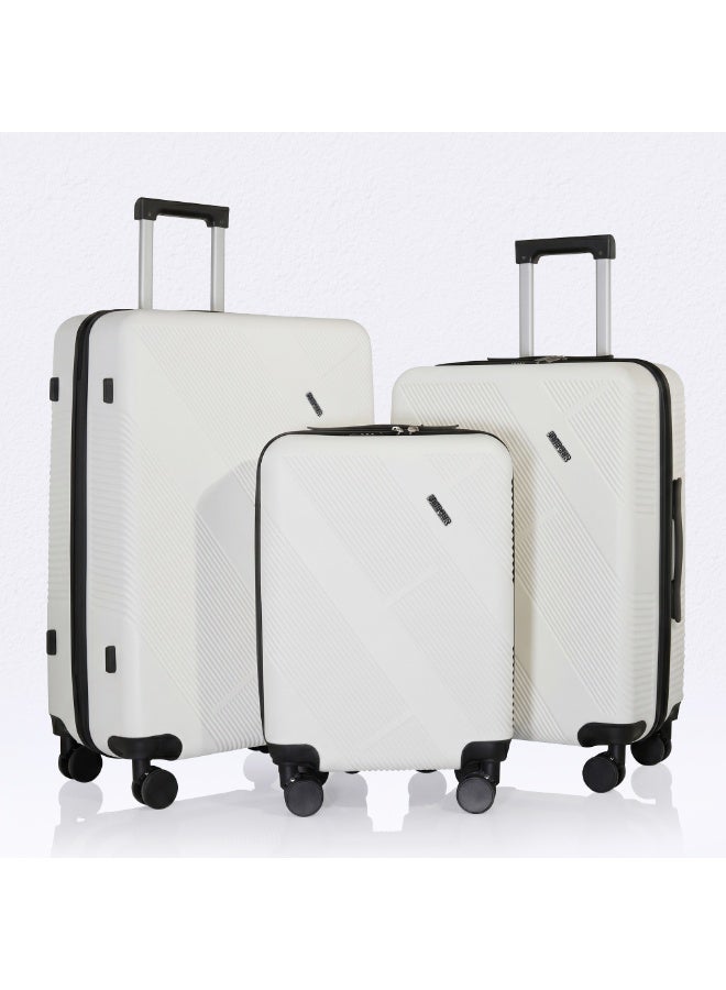 Flieger 3-Piece ABS Luggage Set (20″/24″/28″) Carry-On & Checked Suitcases, FLGR-1402 White - Image 1