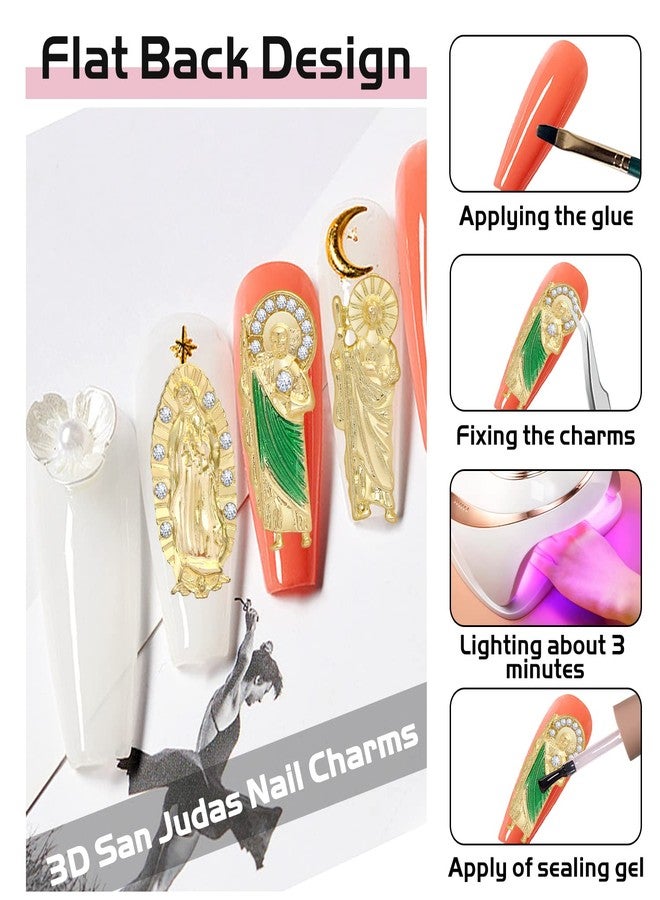 UHOMENY San Judas Nail Charm Decoration, UHOMENY 9PCS San Judas 3D Nail Art Rhinestones Charms for Acrylic Nails 3D Nail Charms with San Judas Shape Nail Stones for Women DIY Nails Decoration Accessories Mix - Image 3