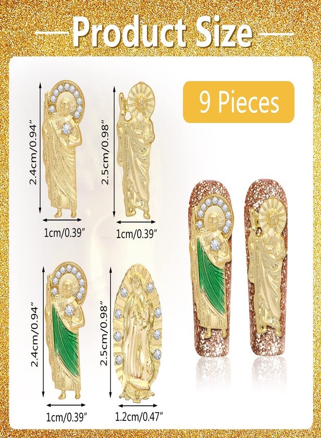 UHOMENY San Judas Nail Charm Decoration, UHOMENY 9PCS San Judas 3D Nail Art Rhinestones Charms for Acrylic Nails 3D Nail Charms with San Judas Shape Nail Stones for Women DIY Nails Decoration Accessories Mix - Image 2