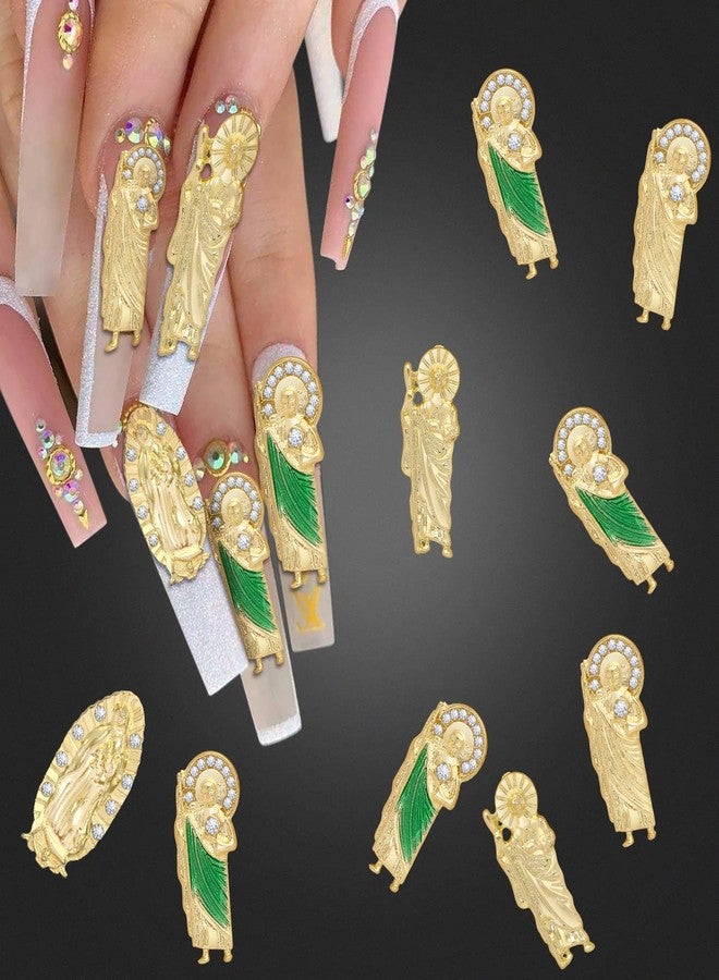 UHOMENY San Judas Nail Charm Decoration, UHOMENY 9PCS San Judas 3D Nail Art Rhinestones Charms for Acrylic Nails 3D Nail Charms with San Judas Shape Nail Stones for Women DIY Nails Decoration Accessories Mix - Image 1