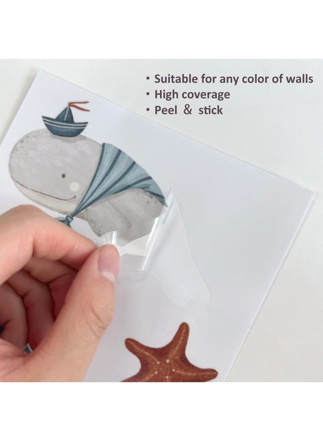 YouRfocus Whale Wall Decals – 36 Decals, Ocean Theme Nursery Wall Stickers for Kids Room, Removable & Reusable Sea Animal Decor for Walls, Furniture, Doors, Glass (12 Sheets) - Image 2