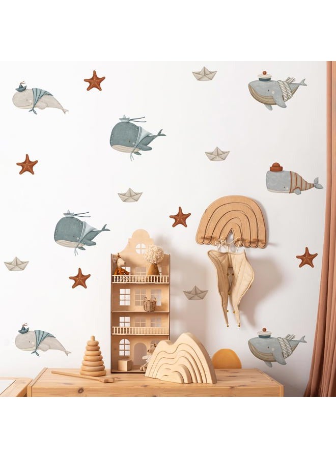 YouRfocus Whale Wall Decals – 36 Decals, Ocean Theme Nursery Wall Stickers for Kids Room, Removable & Reusable Sea Animal Decor for Walls, Furniture, Doors, Glass (12 Sheets) - Image 1