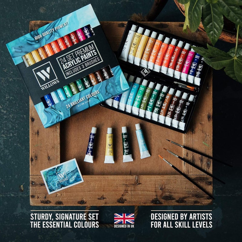 STORE 2508 Store2508 Willows Acrylic Paint Set - 24 Premium Acrylic Paint Tubes (12ml), 3 Brushes, Palette, 12 Pcs Canvas. Vibrant, Non-Toxic Pigments for Canvas, Glass, Plastic, Rocks, Arts and Crafts - Image 4