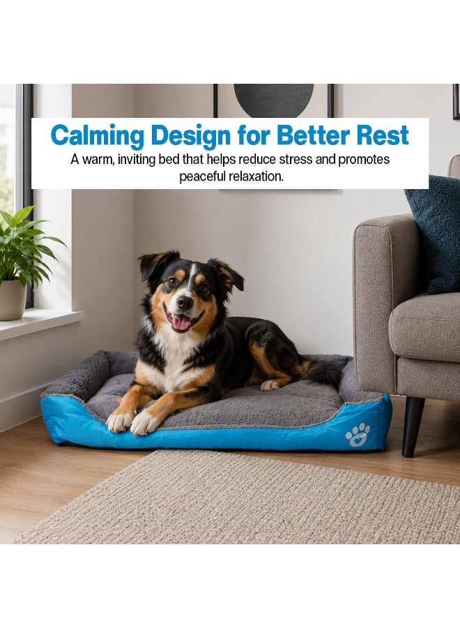 NNC PETS Dog bed with Raised bolster sides, Soft plush interior, and Non-slip bottom, Orthopedic dog bed for Medium & Large dogs, durable, comfortable dog sleeping bed, Easy to clean, 90 cm (Blue) - Image 4