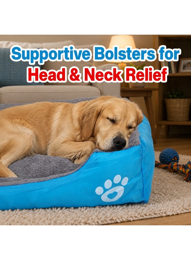 NNC PETS Dog bed with Raised bolster sides, Soft plush interior, and Non-slip bottom, Orthopedic dog bed for Medium & Large dogs, durable, comfortable dog sleeping bed, Easy to clean, 90 cm (Blue) - Image 5