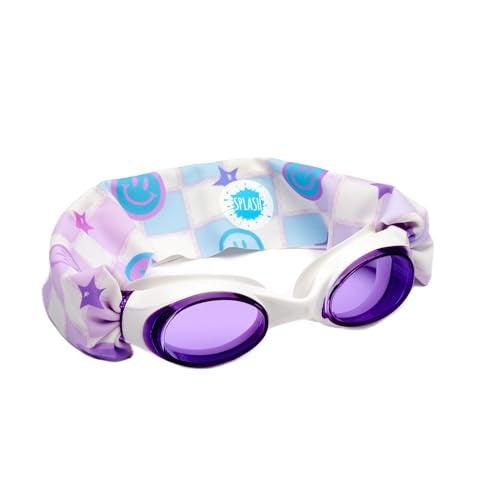 Splash Place KIDS SWIM GOGGLES with Fabric Strap - SMILEY |Tangle-Free, Swimming Goggles for Kids, Comfy Fabric Strap Goggles - Image 1