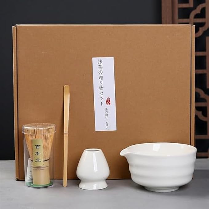 MostNow 4Pcs Matcha Tea Set Whisk Set Set Kit Kit Bowl With SpoutWhisk Stand Bamboo Matcha Whisk And Bamboo Matcha Spoon For Tea Lovers White - Image 1
