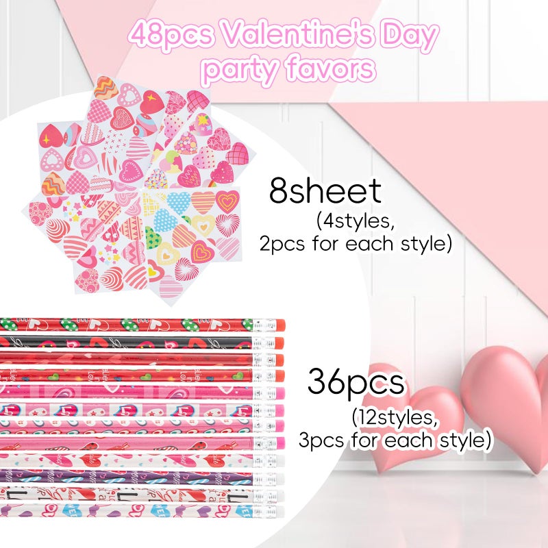Jocomoni 36pcs Valentines Day Pencil with 8 Sheets Heart Sticker Assorted Valentines Stationery Pencil for Valentine's Day Goodie Bag Filler Gift Prize Party Favor Classroom Reward - Image 2