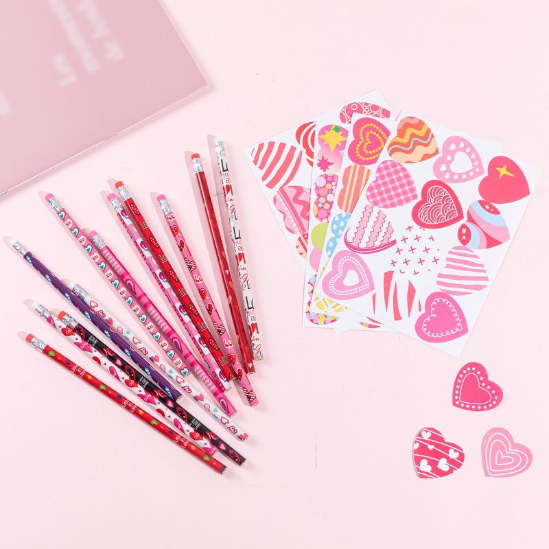 Jocomoni 36pcs Valentines Day Pencil with 8 Sheets Heart Sticker Assorted Valentines Stationery Pencil for Valentine's Day Goodie Bag Filler Gift Prize Party Favor Classroom Reward - Image 5