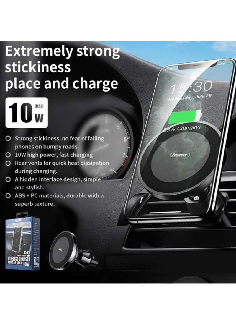 Remax Mena - Car Phone Holder Magnetic Wireless Charger 10W High Power Fast Charging, Extremely Strong Stickiness Place and Charge, 360 Ball joint, Steady Clamping - Image 1