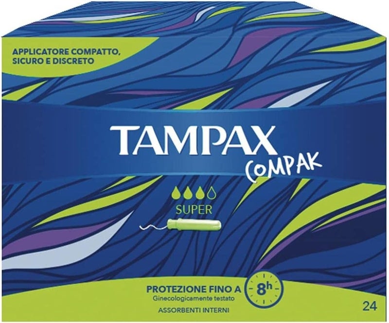 Tampax Compak Super 24 tampons in a Handy Pocket Size with Plastic applicator and Anti Leak Protection System Ideal for Medium to Heavy Flows - Image 1