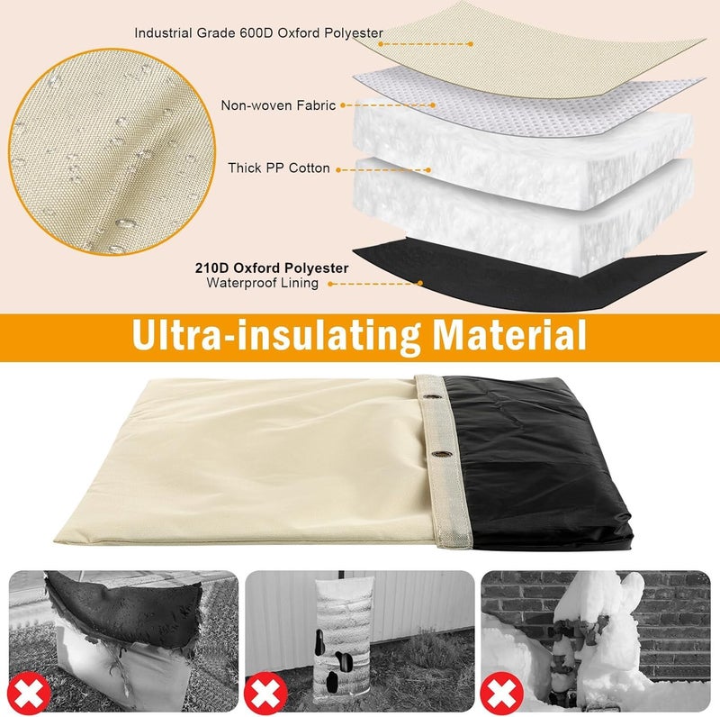 Aprllolg Backflow Preventer Insulation Cover, Insulated Well Pump Cover Irrigation Sprinkler Valve Pouch ,Pipe Insulation Covers for Outside Winter Freeze Protection (5Â°F) (Kahki, 16" W x 20" H) - Image 4