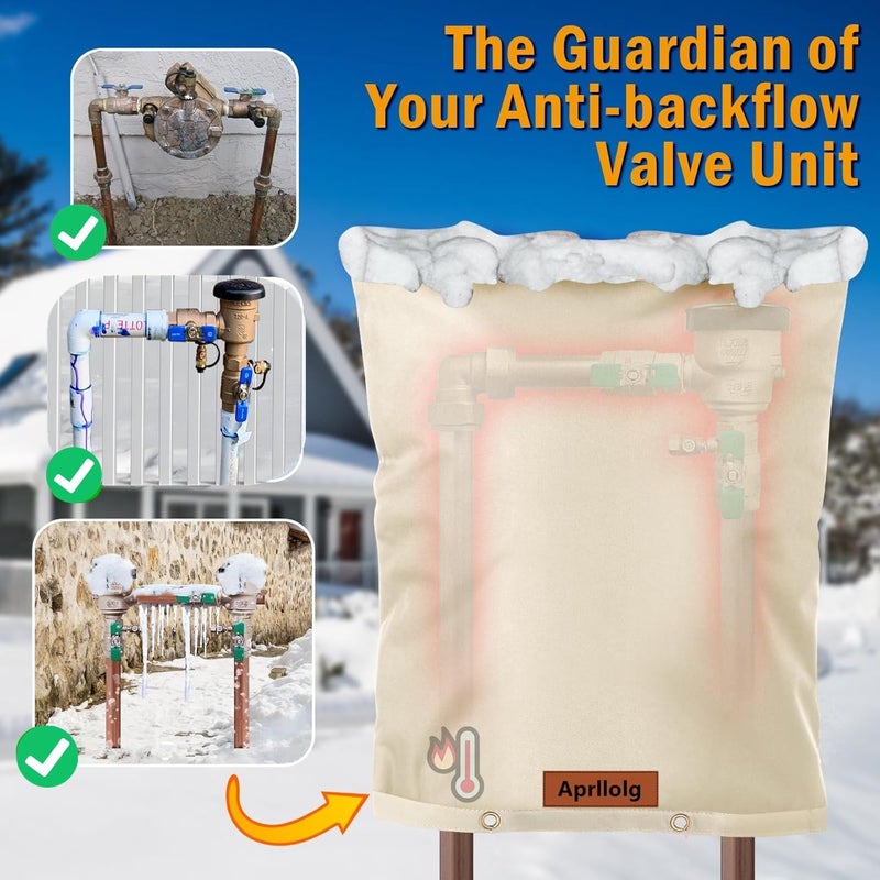 Aprllolg Backflow Preventer Insulation Cover, Insulated Well Pump Cover Irrigation Sprinkler Valve Pouch ,Pipe Insulation Covers for Outside Winter Freeze Protection (5Â°F) (Kahki, 16" W x 20" H) - Image 2