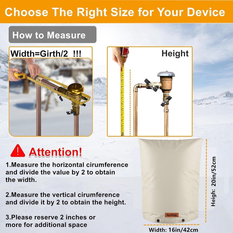 Aprllolg Backflow Preventer Insulation Cover, Insulated Well Pump Cover Irrigation Sprinkler Valve Pouch ,Pipe Insulation Covers for Outside Winter Freeze Protection (5Â°F) (Kahki, 16" W x 20" H) - Image 3