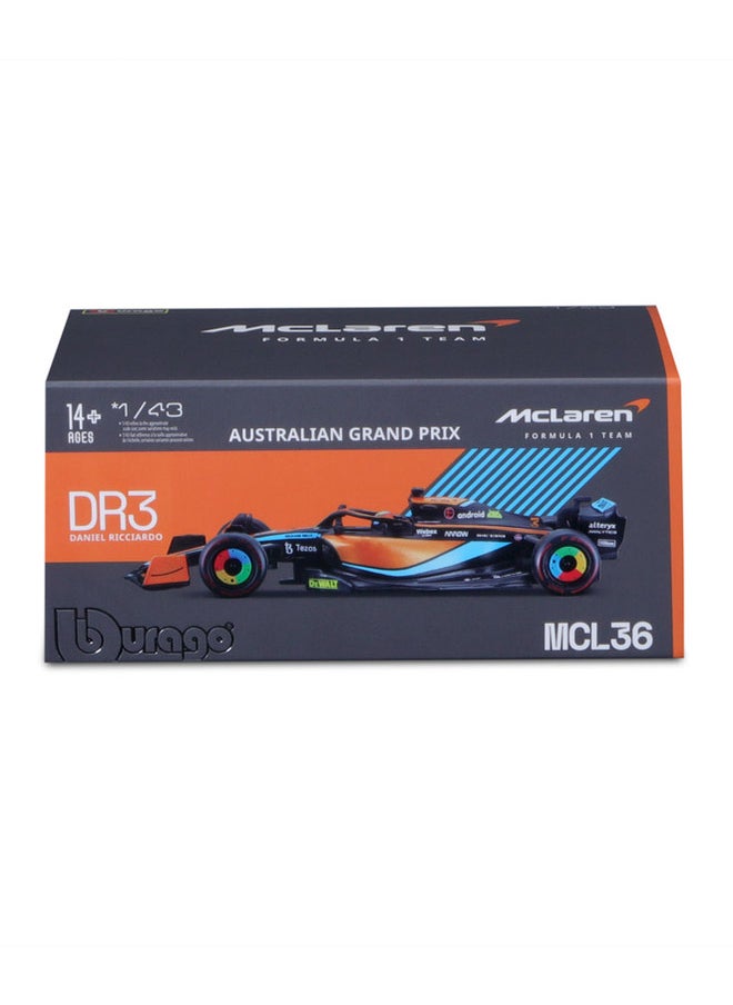 Bburago - Bburago 1:43 McLaren F1 MCL36 2022 with Helmet - Interactive Diecast Model with Working Parts & Authentic Design - Image 1