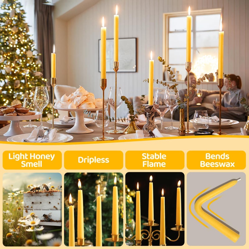 MAKALONE 12 Pack Beeswax Taper Candles,8in Dripless Pure Beeswax Candles Non Toxic,8 Hours Long Burning 100% Natural Candle Sticks,Smokeless and Unscented Bees Wax Candle for Home,Prayer,Tall Tapered - Image 5