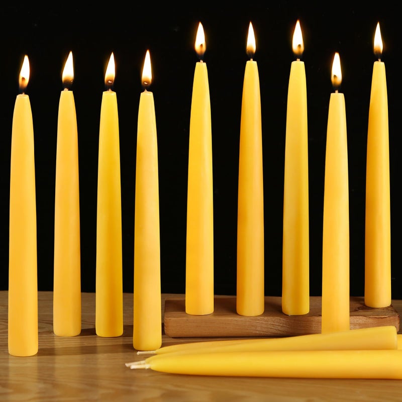 MAKALONE 12 Pack Beeswax Taper Candles,8in Dripless Pure Beeswax Candles Non Toxic,8 Hours Long Burning 100% Natural Candle Sticks,Smokeless and Unscented Bees Wax Candle for Home,Prayer,Tall Tapered - Image 1