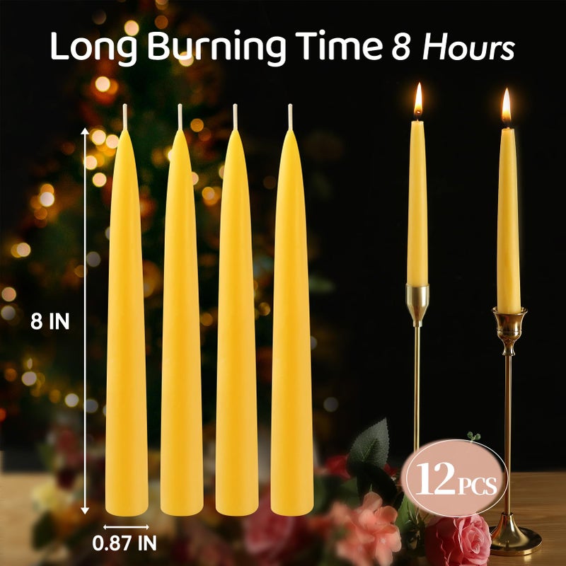 MAKALONE 12 Pack Beeswax Taper Candles,8in Dripless Pure Beeswax Candles Non Toxic,8 Hours Long Burning 100% Natural Candle Sticks,Smokeless and Unscented Bees Wax Candle for Home,Prayer,Tall Tapered - Image 3