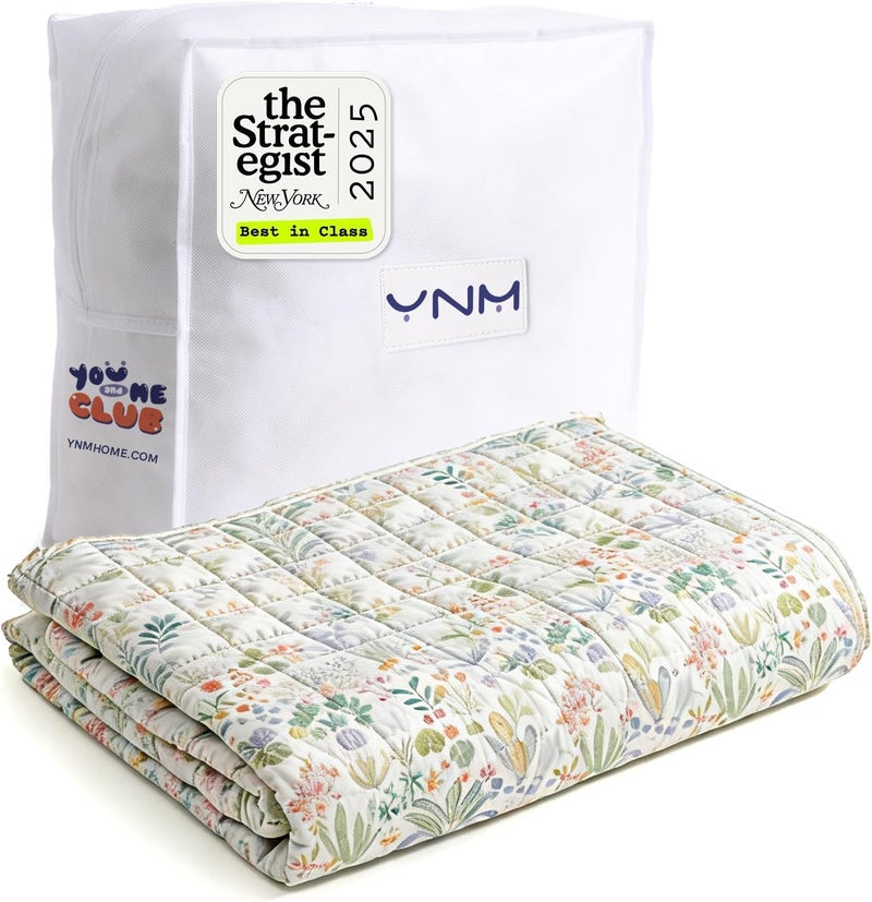 YnM 17lbs Weighted Blanket for Adults, Cotton Heavy Bed Throw Blanket with Cooling Glass Beads for All Season Use, Ideal for One Person of 160lbs (60x80 Inches, Queen Bed, Army Green) - Image 1
