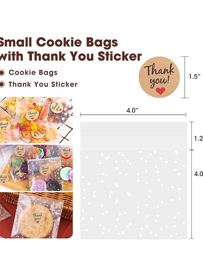 Quantum 100 PCS Self Adhesive Cookie Bags, Clear Cellophane Treat Bags with Thank You Stickers, White Polka Dot Cookie Bags for Gift Giving Cookie Chocolate - Image 2