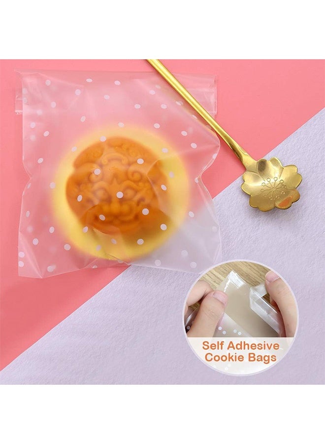Quantum 100 PCS Self Adhesive Cookie Bags, Clear Cellophane Treat Bags with Thank You Stickers, White Polka Dot Cookie Bags for Gift Giving Cookie Chocolate - Image 3