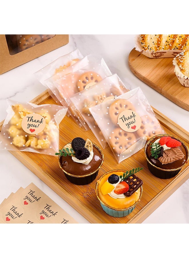 Quantum 100 PCS Self Adhesive Cookie Bags, Clear Cellophane Treat Bags with Thank You Stickers, White Polka Dot Cookie Bags for Gift Giving Cookie Chocolate - Image 4