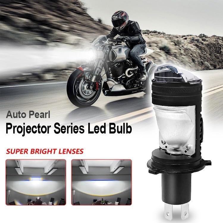 Auto Pearl H4 LED Projector Lens Motorcycle Headlight Bulbs 12V 8000LM Bulb H4 CSP Chip High/Low Beam, 45W-55W Canbus Turbo, 6000K White Light compatible with HF_Deluxe_Eco (Pack of 1) - Image 2