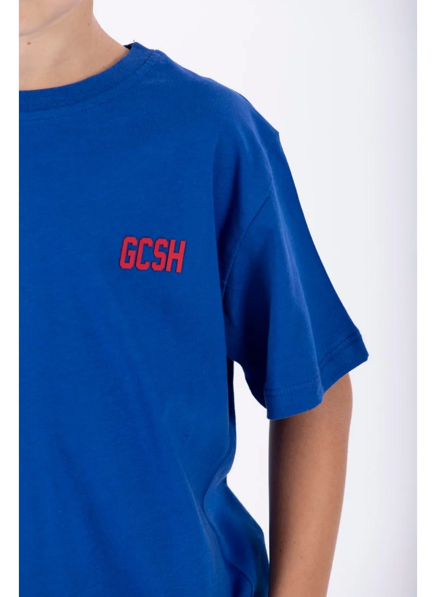 Acar Crew Neck Short Sleeve Gcsh Emblem Printed Saxe Color Boy's Shorts Set