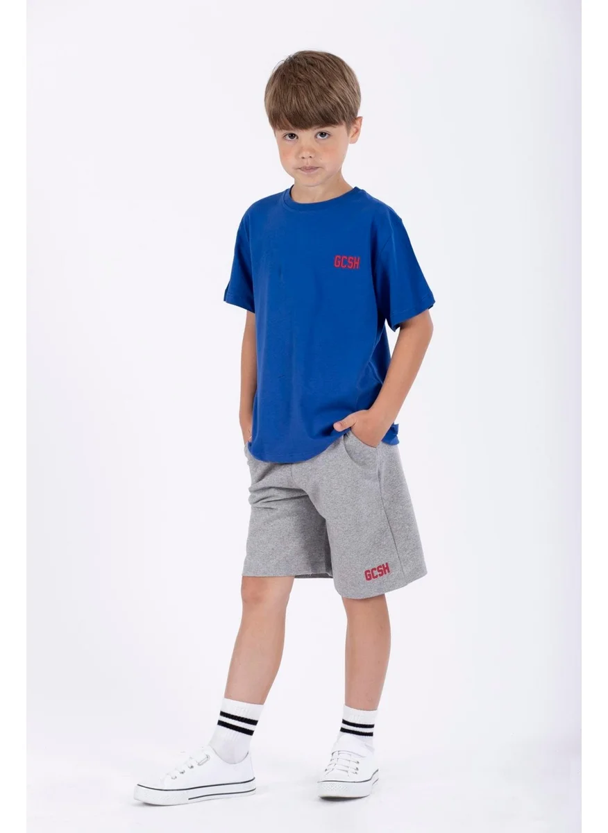 Acar Crew Neck Short Sleeve Gcsh Emblem Printed Saxe Color Boy's Shorts Set