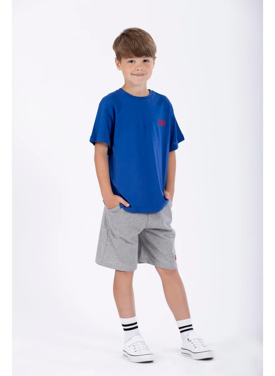 أكار Crew Neck Short Sleeve Gcsh Emblem Printed Saxe Color Boy's Shorts Set