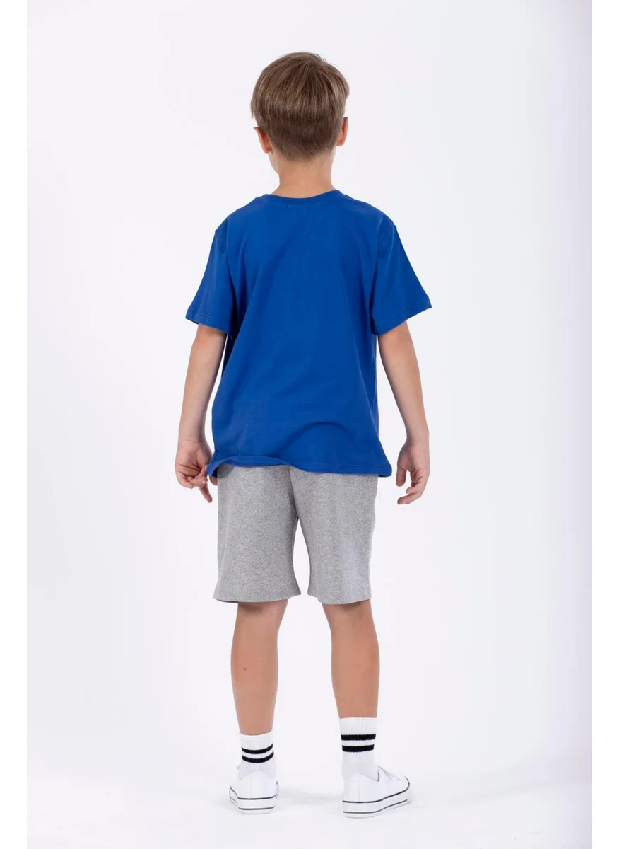 Acar Crew Neck Short Sleeve Gcsh Emblem Printed Saxe Color Boy's Shorts Set