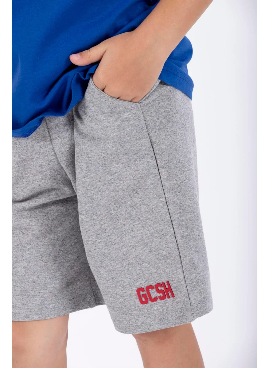 Acar Crew Neck Short Sleeve Gcsh Emblem Printed Saxe Color Boy's Shorts Set