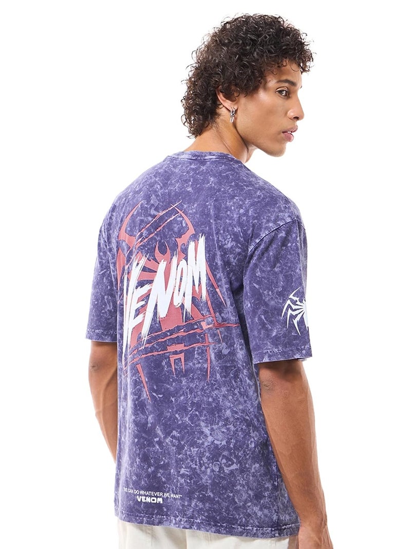 Bewakoof Official Marvel Merchandise Venom Men's Graphic Print Oversized Fit Half Sleeve Round Neck Cotton T-Shirt_645974_Blue_L - Image 1