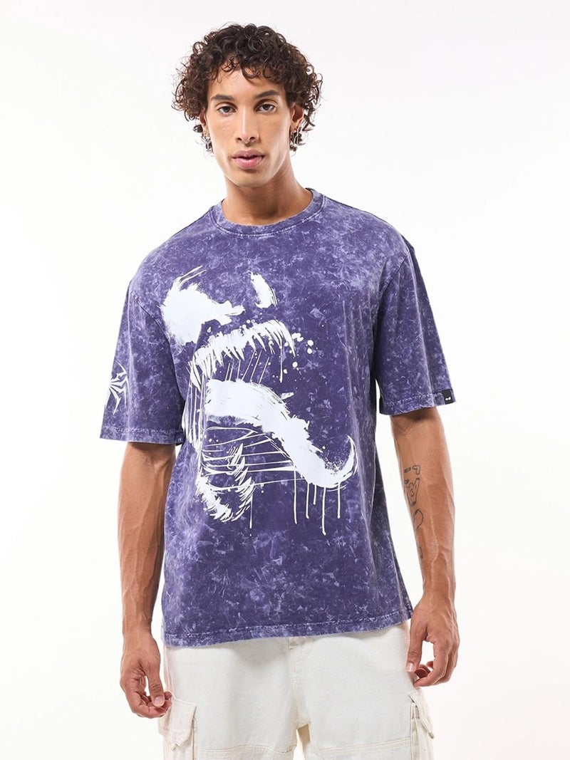 Bewakoof Official Marvel Merchandise Venom Men's Graphic Print Oversized Fit Half Sleeve Round Neck Cotton T-Shirt_645974_Blue_L - Image 4
