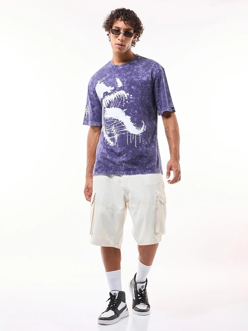 Bewakoof Official Marvel Merchandise Venom Men's Graphic Print Oversized Fit Half Sleeve Round Neck Cotton T-Shirt_645974_Blue_L - Image 5