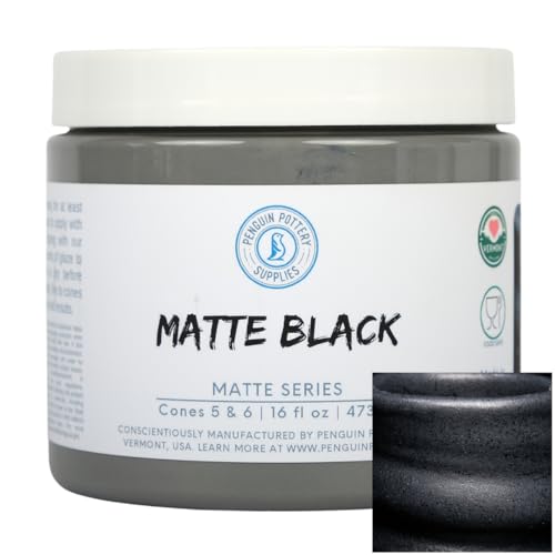 Penguin Pottery - Matte Series - Matte Black - Mid Fire Glaze, High Fire Glaze, Cone 5-6 for Mid Fire Clay, High Fire Clay - Ceramic Glaze Pottery (1 Pint | 16 oz | 473 ml) - Image 1