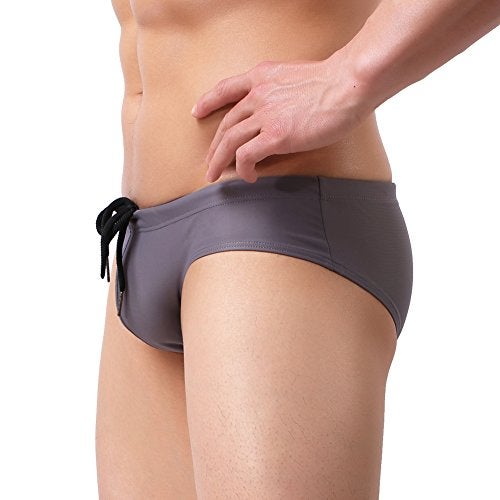 Summer Code Mens Solid Swim Briefs Drawstring Bikini Sport Swimsuit Grey - Image 4