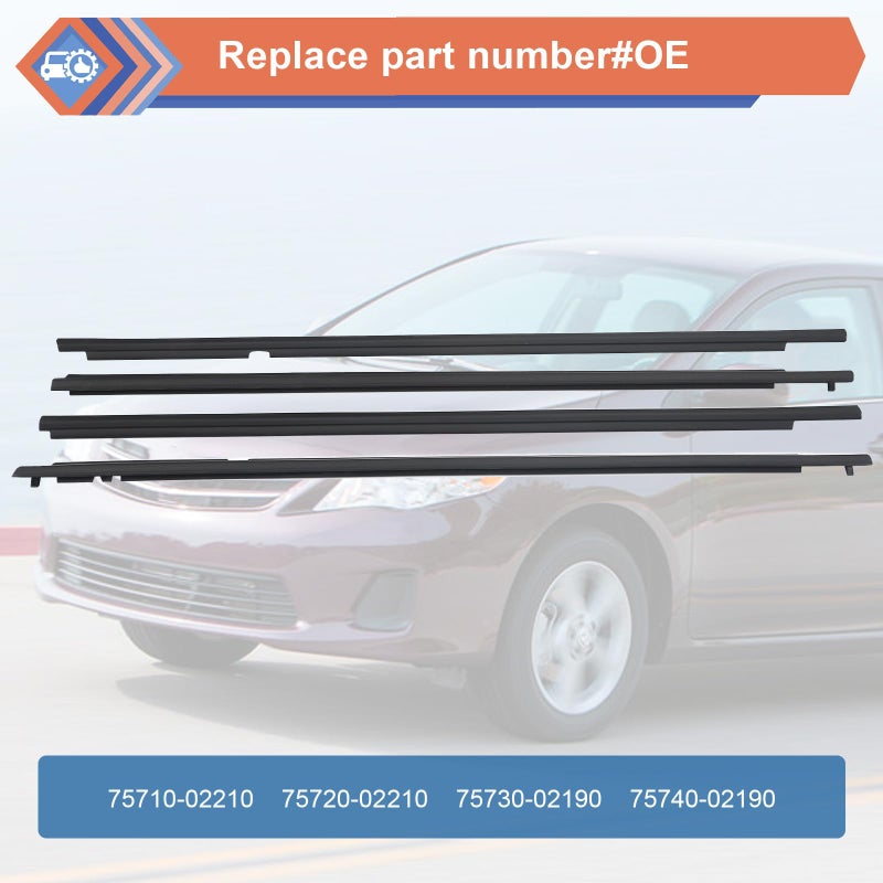 ZONFANT 4 Pcs Black Car Outer Door Window Moulding Trim Weatherstrip Seal Belt Compatible with 2009-2013 Corolla, Replace#75710-02210 75720-02210 75730-02190 75740-02190 - Image 2