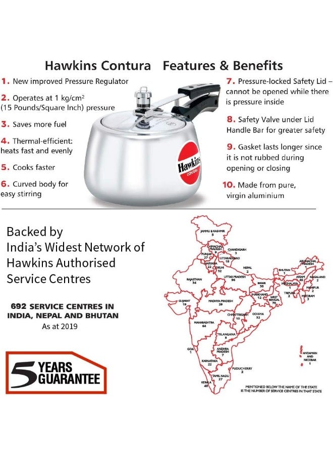 Hawkins Contura 3L Aluminium Inner Lid Pressure Cooker (Silver) - Image 4
