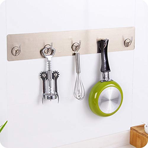 HOME CUBE Adhesive Sticker ABS Plastic 5 Hook Towel Hanger for KitchenBathroomUtensil Standard Silver - Image 1