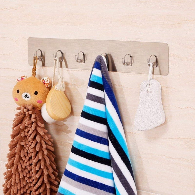 HOME CUBE Adhesive Sticker ABS Plastic 5 Hook Towel Hanger for KitchenBathroomUtensil Standard Silver - Image 3