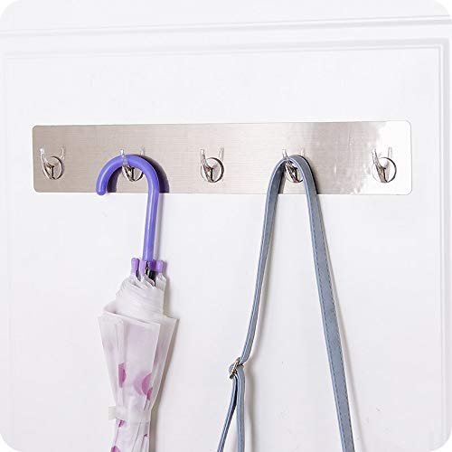 HOME CUBE Adhesive Sticker ABS Plastic 5 Hook Towel Hanger for KitchenBathroomUtensil Standard Silver - Image 5