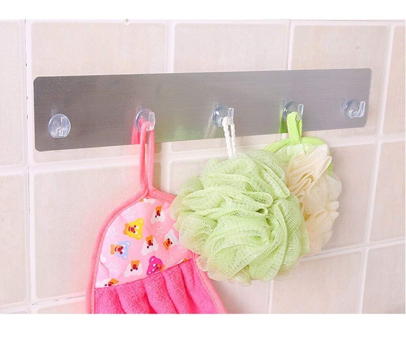 HOME CUBE Adhesive Sticker ABS Plastic 5 Hook Towel Hanger for KitchenBathroomUtensil Standard Silver - Image 4