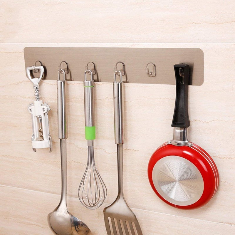 HOME CUBE Adhesive Sticker ABS Plastic 5 Hook Towel Hanger for KitchenBathroomUtensil Standard Silver - Image 2