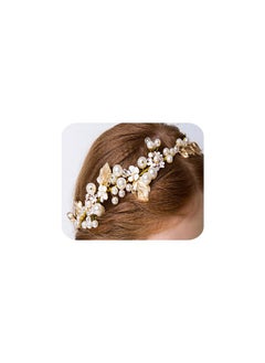 BERYUAN Elegant Pearls Crystal Hair Vine Gold Leaf Flowers Pearl Rhinestone Headband Flower Girls Dainty Headpiece Gold Handmade Pearls Rhinestone Hairpiece Wedding Hair Accessories For Women Girls  - Image 1