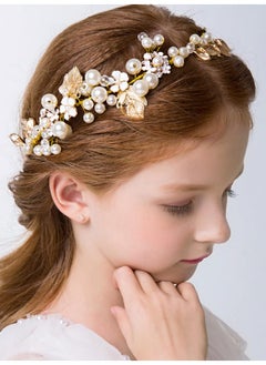 BERYUAN Elegant Pearls Crystal Hair Vine Gold Leaf Flowers Pearl Rhinestone Headband Flower Girls Dainty Headpiece Gold Handmade Pearls Rhinestone Hairpiece Wedding Hair Accessories For Women Girls  - Image 2
