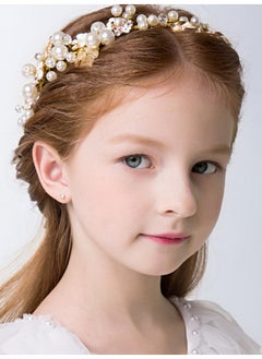 BERYUAN Elegant Pearls Crystal Hair Vine Gold Leaf Flowers Pearl Rhinestone Headband Flower Girls Dainty Headpiece Gold Handmade Pearls Rhinestone Hairpiece Wedding Hair Accessories For Women Girls  - Image 3