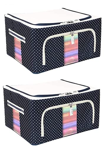 AAGNA Foldable Box Steel Frame Clothes Living Storage Organizer Handled Bag Box for Large Size Bedding Blankets Sweaters Comforter with Sturdy Zipper Clear Window 24L 2 Pack 40 x 30 x 20CM - Image 1